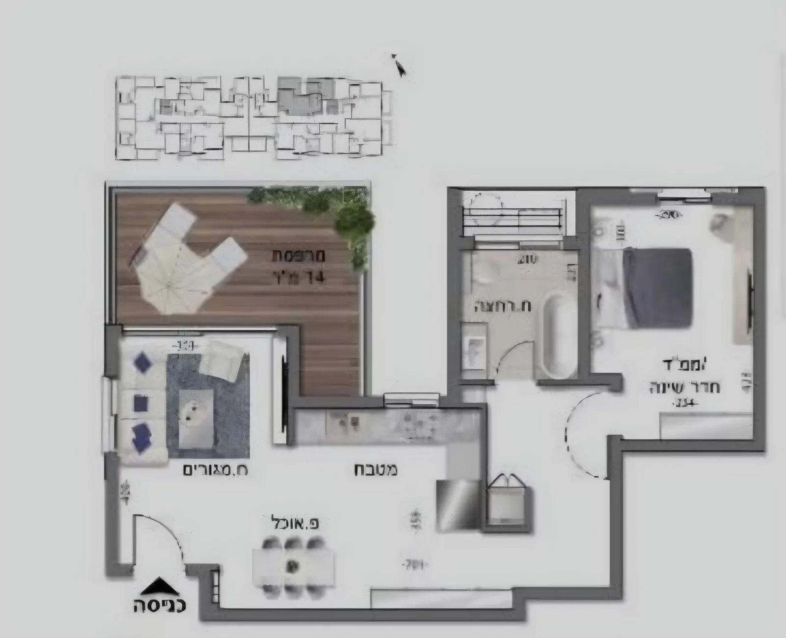 GRAND DEUX PIECES AVEC BELLE TERRASSE ET PARKING A BAT YAM
